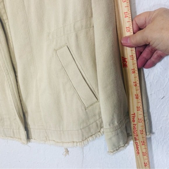 Retro Military Style Jacket Beaded Epaulets Pockets Zips Distressed Hem Cuffs M - Picture 11 of 13